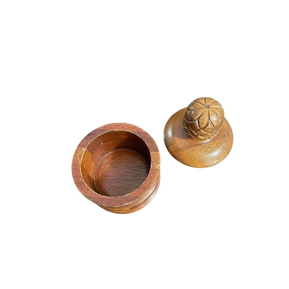 Vintage MCM Hand Turned Carved Wood Jar w/Lid Candy Trinket Container - Picture 4 of 12